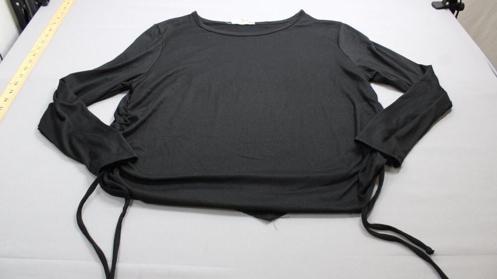 No Comment Tunic Top Womens 1X Black Crew Neck Long Sleeve Ruched Stretch